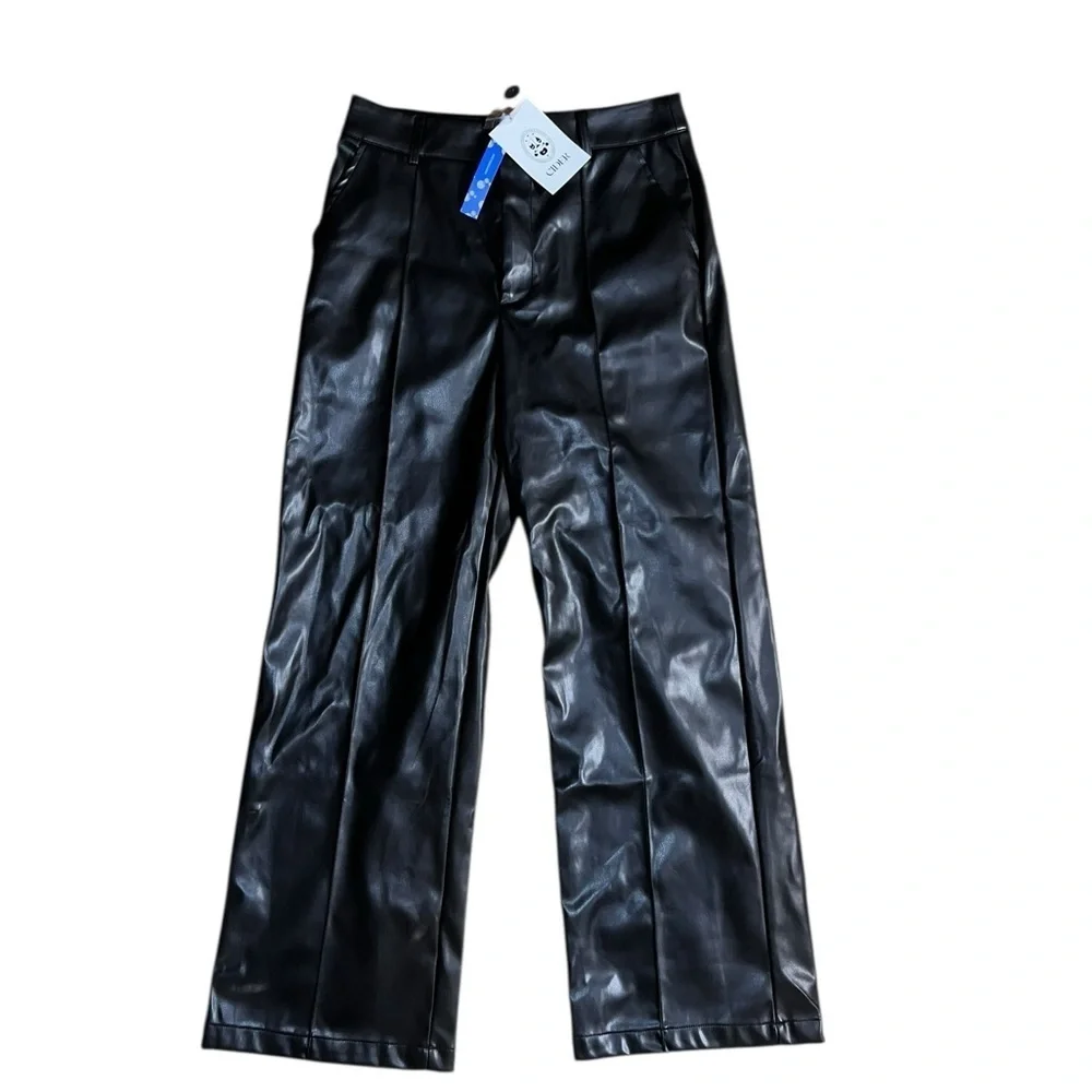 Cider Faux Leather Black Pants – Medium
